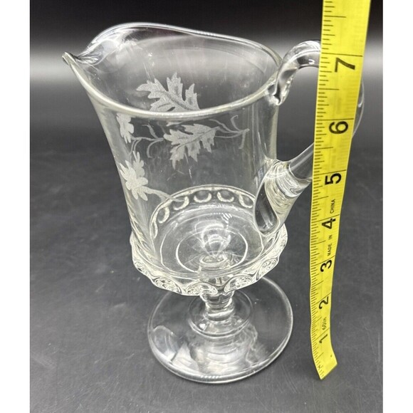 EAPG Ripley & Co Baby Thumbprint Dakota Fern & Flower Etched Footed Creamer 7” - Picture 10 of 11